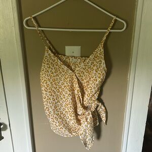 Yellow and cream tie front top